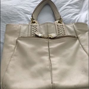 BR cream and gold leather satchel